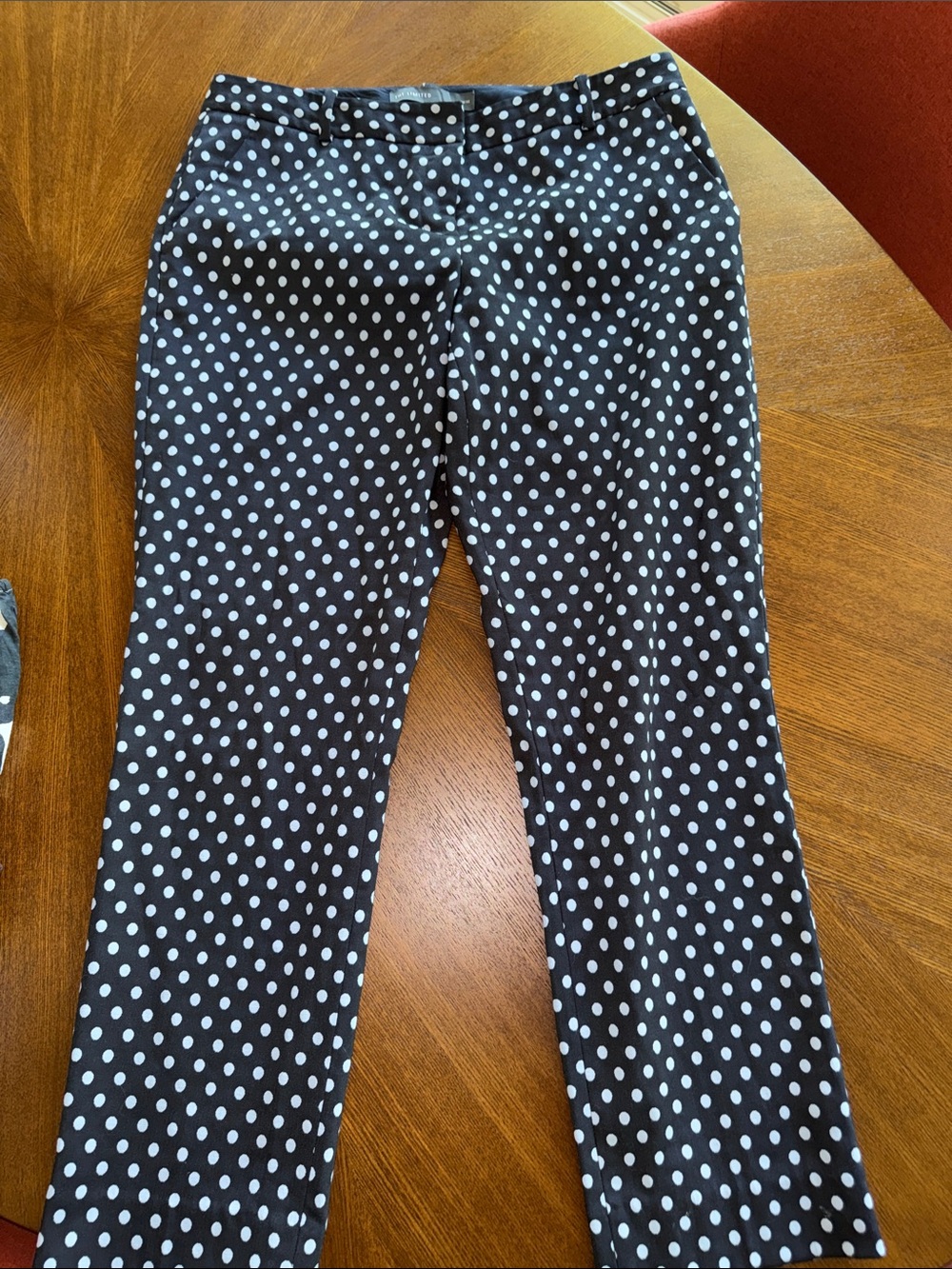 The Limited Drew Fit Blue and White Polka Dot Pants